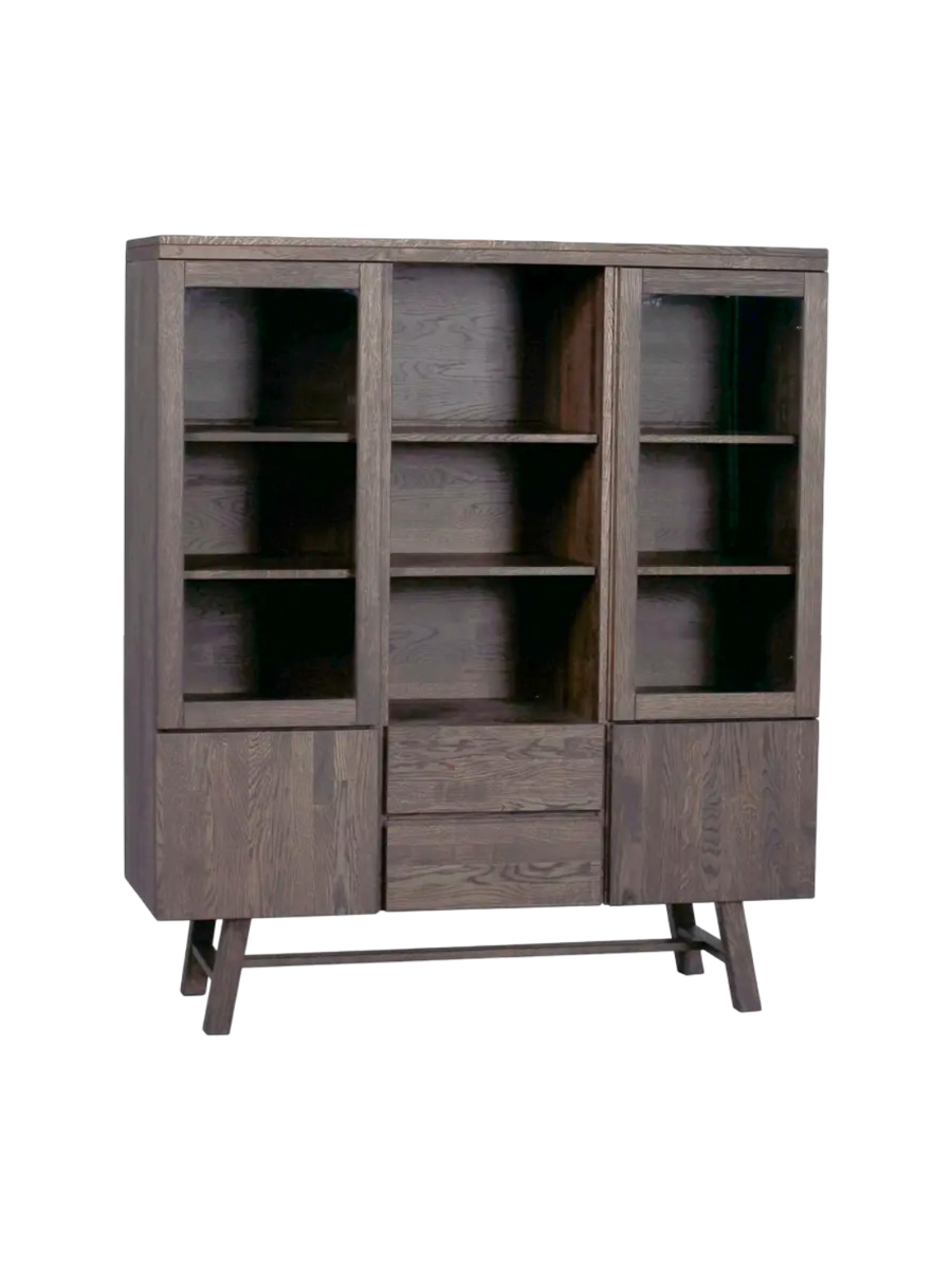
High-quality display cabinet "Brooklyn" made of solid oak - Dark brown