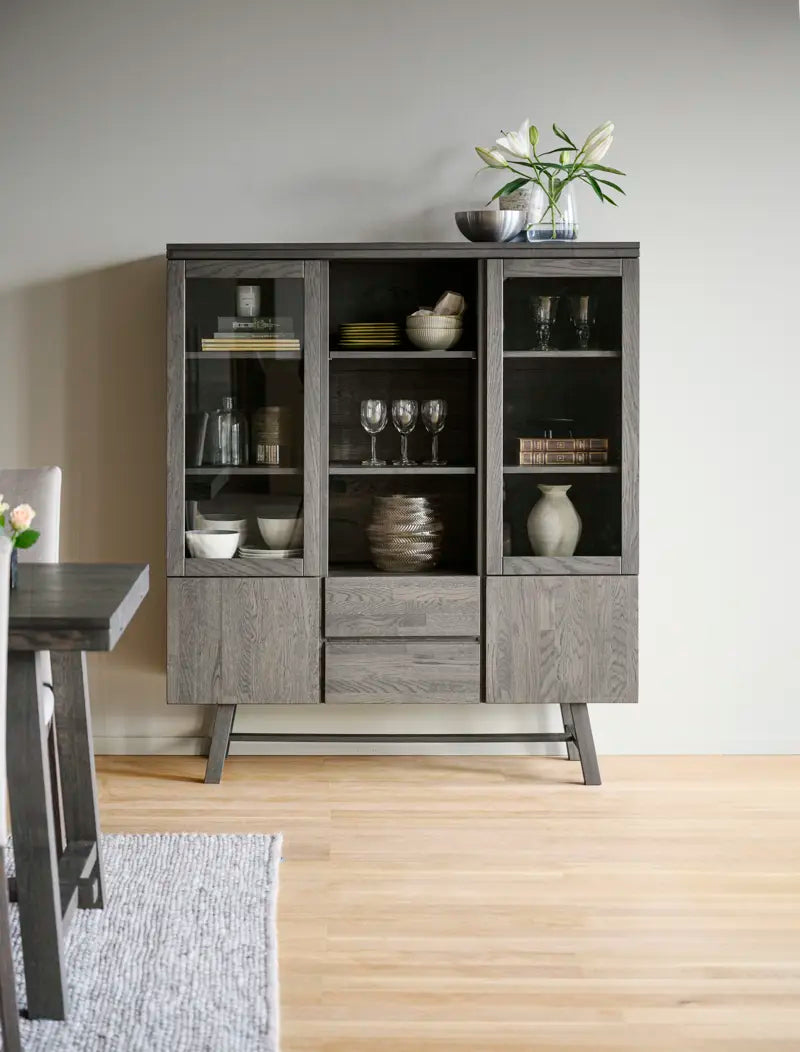 
High-quality display cabinet "Brooklyn" made of solid oak - Dark brown