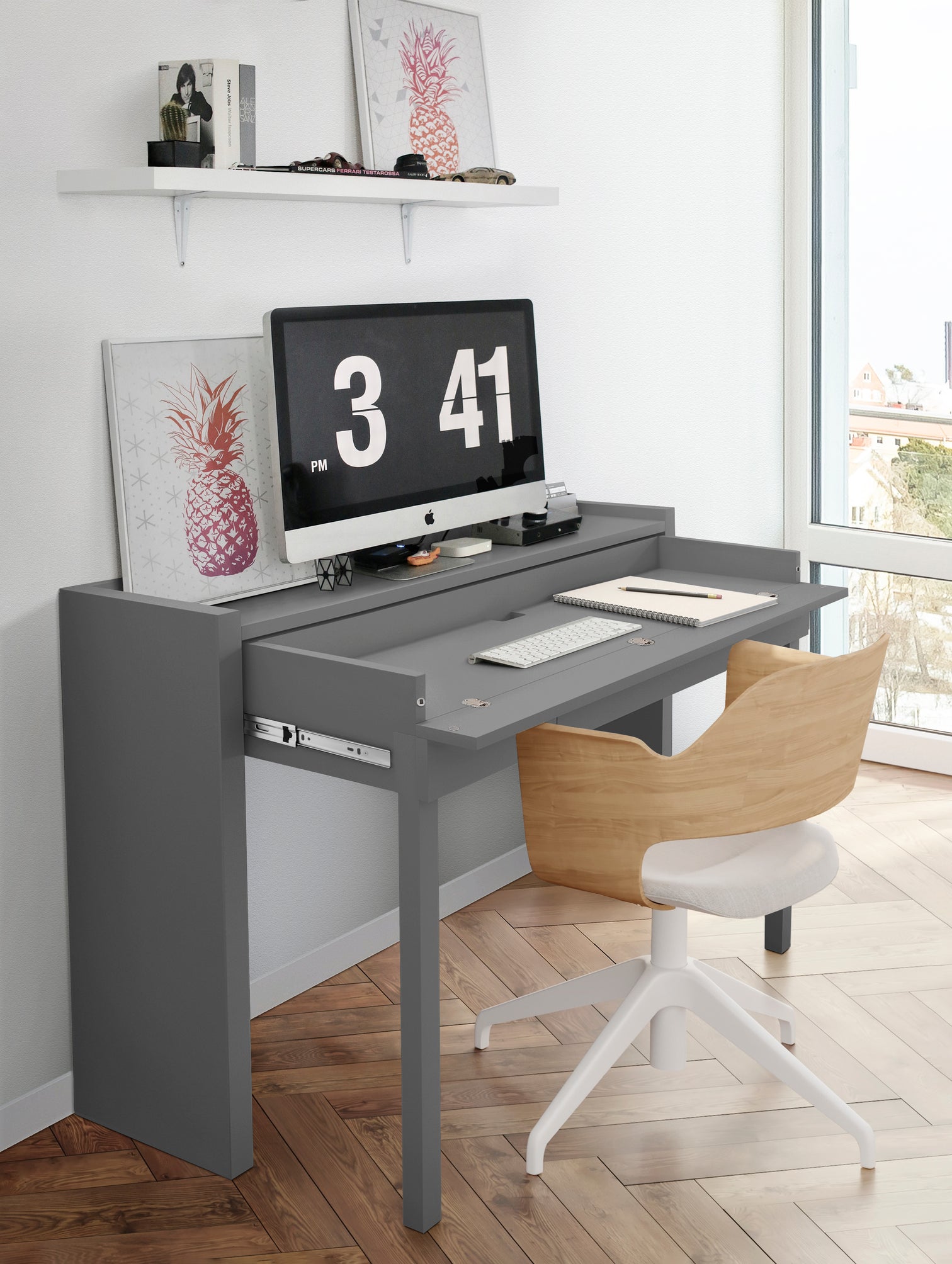 
"Moritz" Console Desk with Extendable Work Surface - Grey