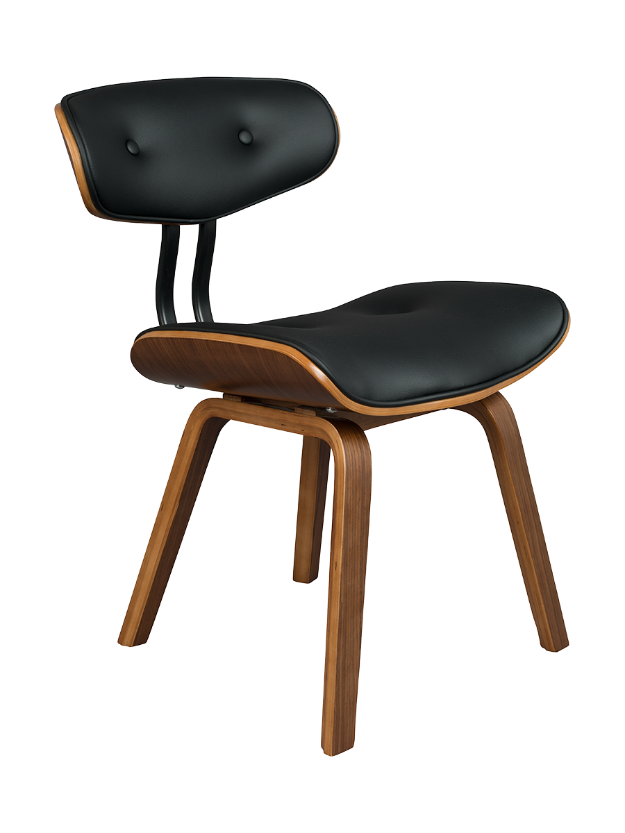 
Massivholz Design Stuhl „Blackwood“ - Nussbaum / Kunstleder Schwarz
