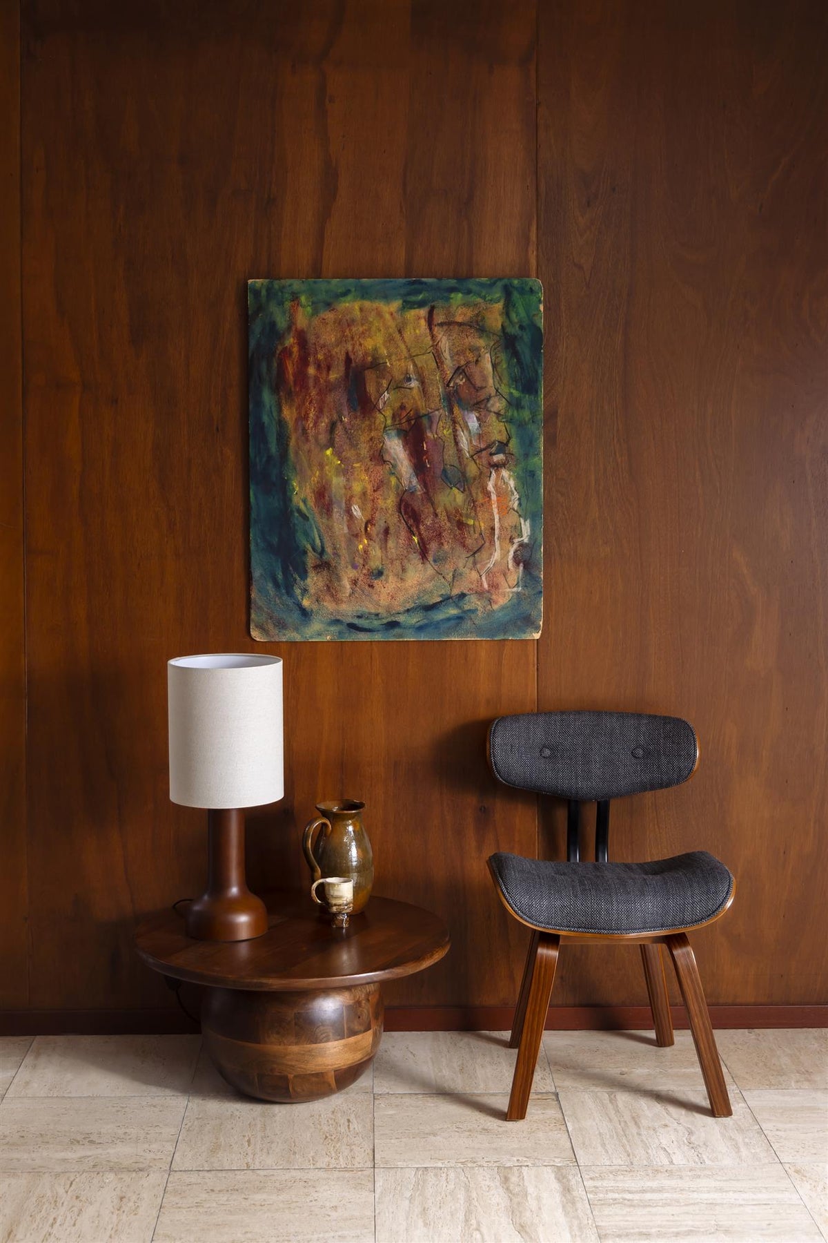 
Massivholz Design Stuhl „Blackwood“ - Nussbaum / Grau