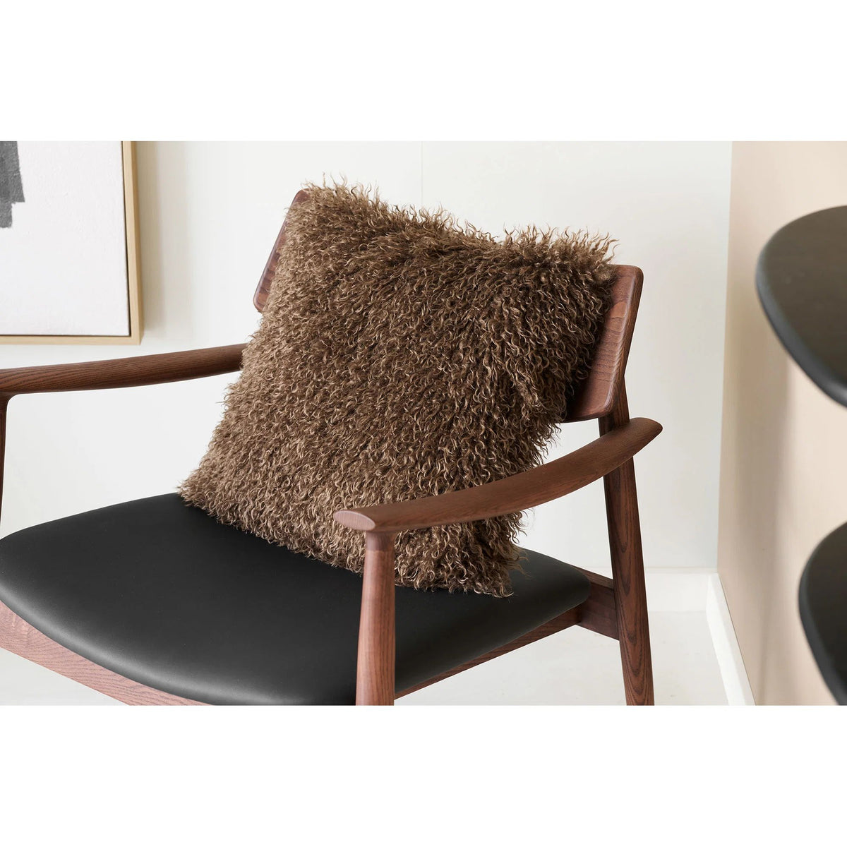 
Fauteuil lounge design en bois massif « Olvera » - Sans repose-pieds / Noyer / Noir