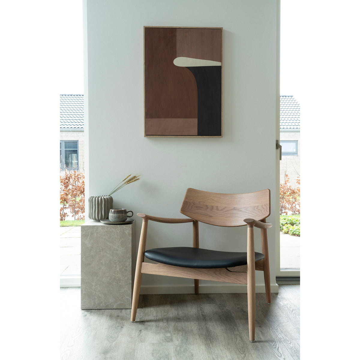 
Poltrona lounge di design in legno massello «Olvera» - Senza poggiapiedi / Naturale / Nero