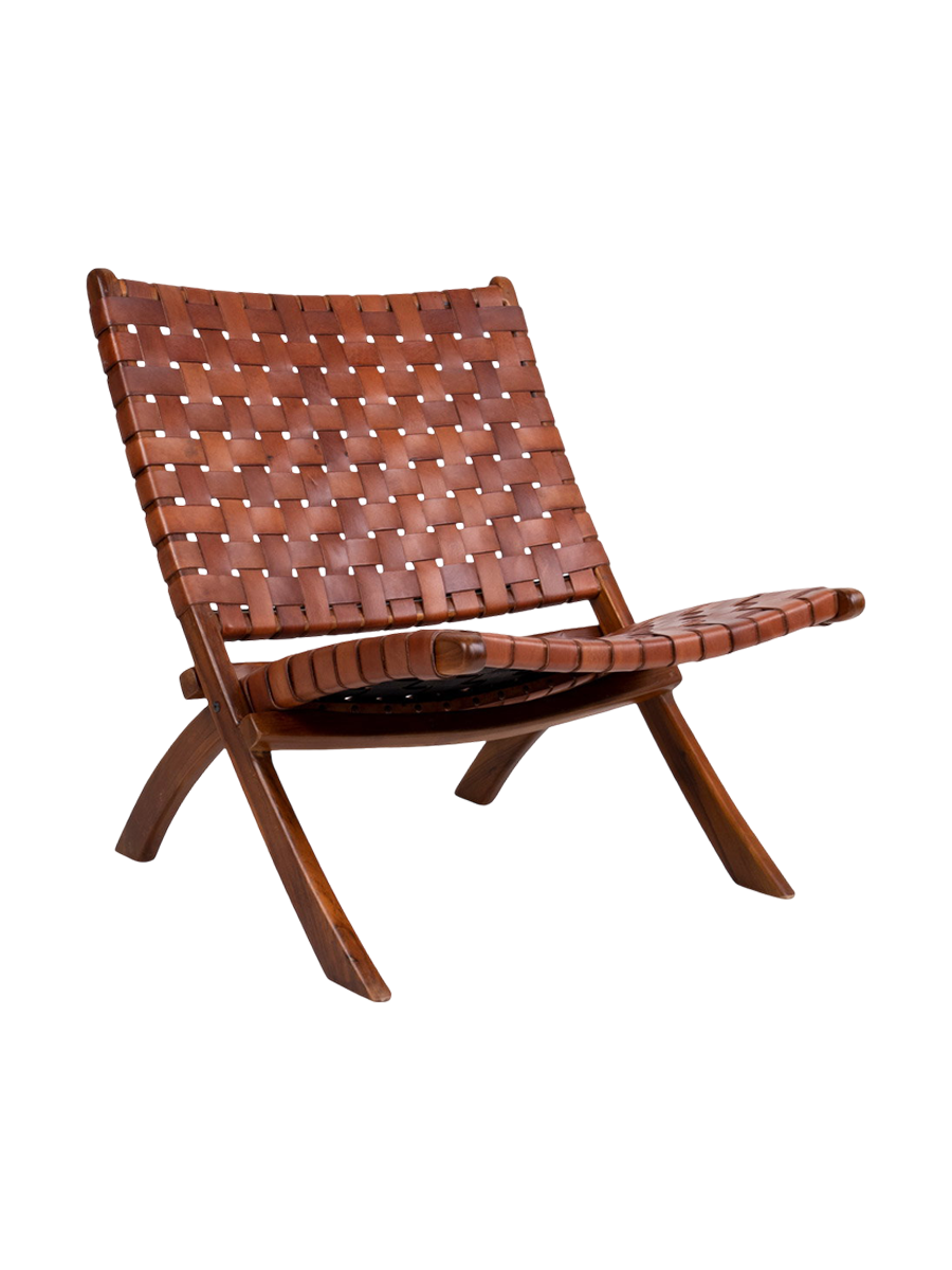 
Poltrona in teak e vera pelle «Perugia» - Braun
