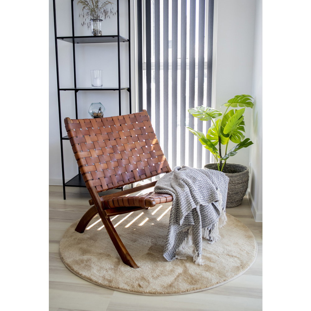 
Poltrona in teak e vera pelle «Perugia» - Braun