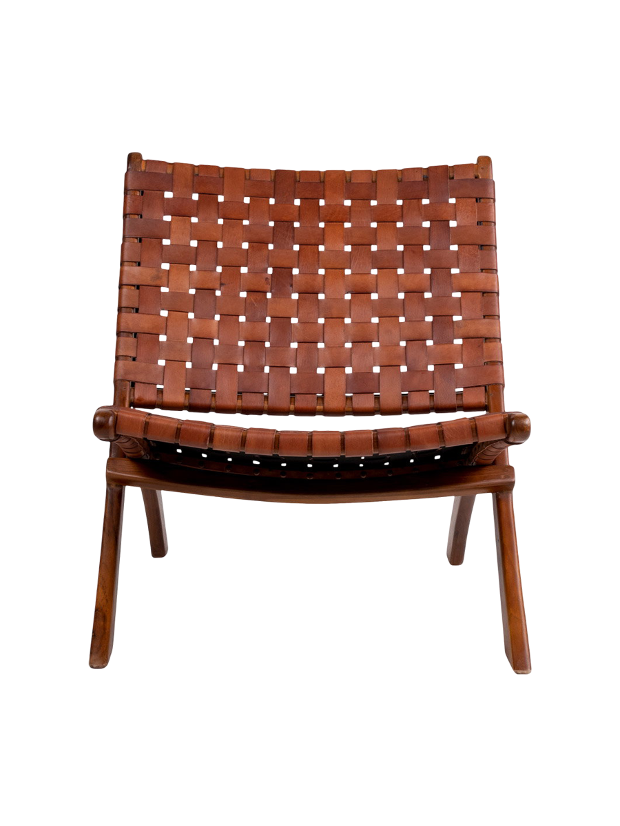 
Poltrona in teak e vera pelle «Perugia» - Braun