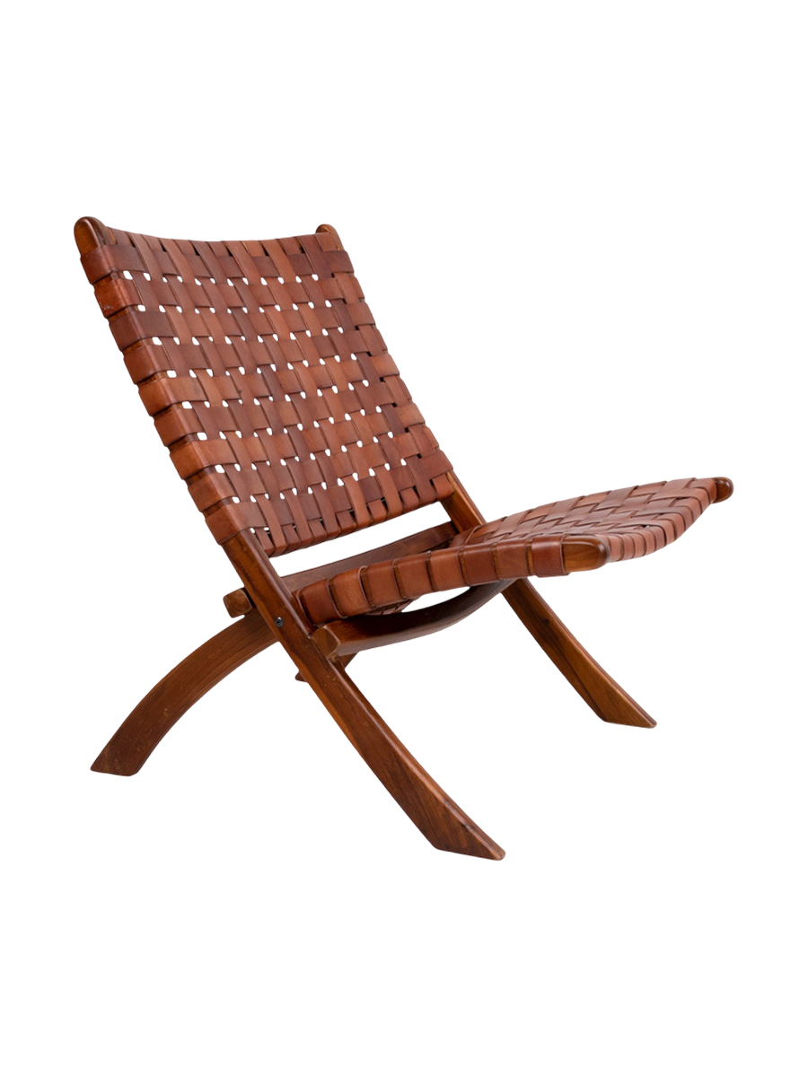 
Poltrona in teak e vera pelle «Perugia» - Braun
