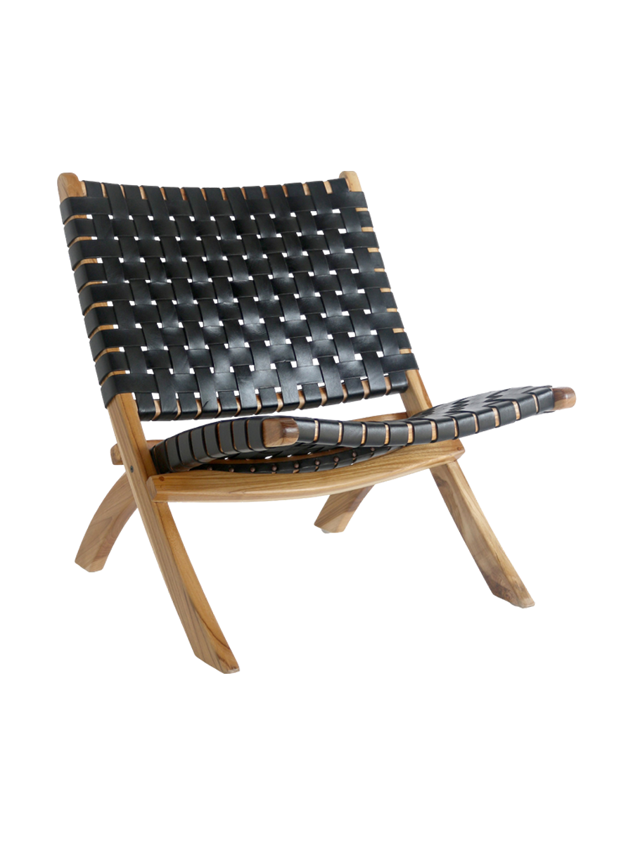 
Poltrona in teak e vera pelle «Perugia» - Nero, Natural
