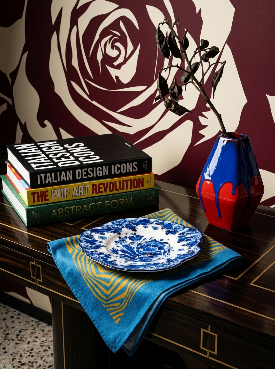 
Assiette design salade et dessert « Delf Rose » en porcelaine