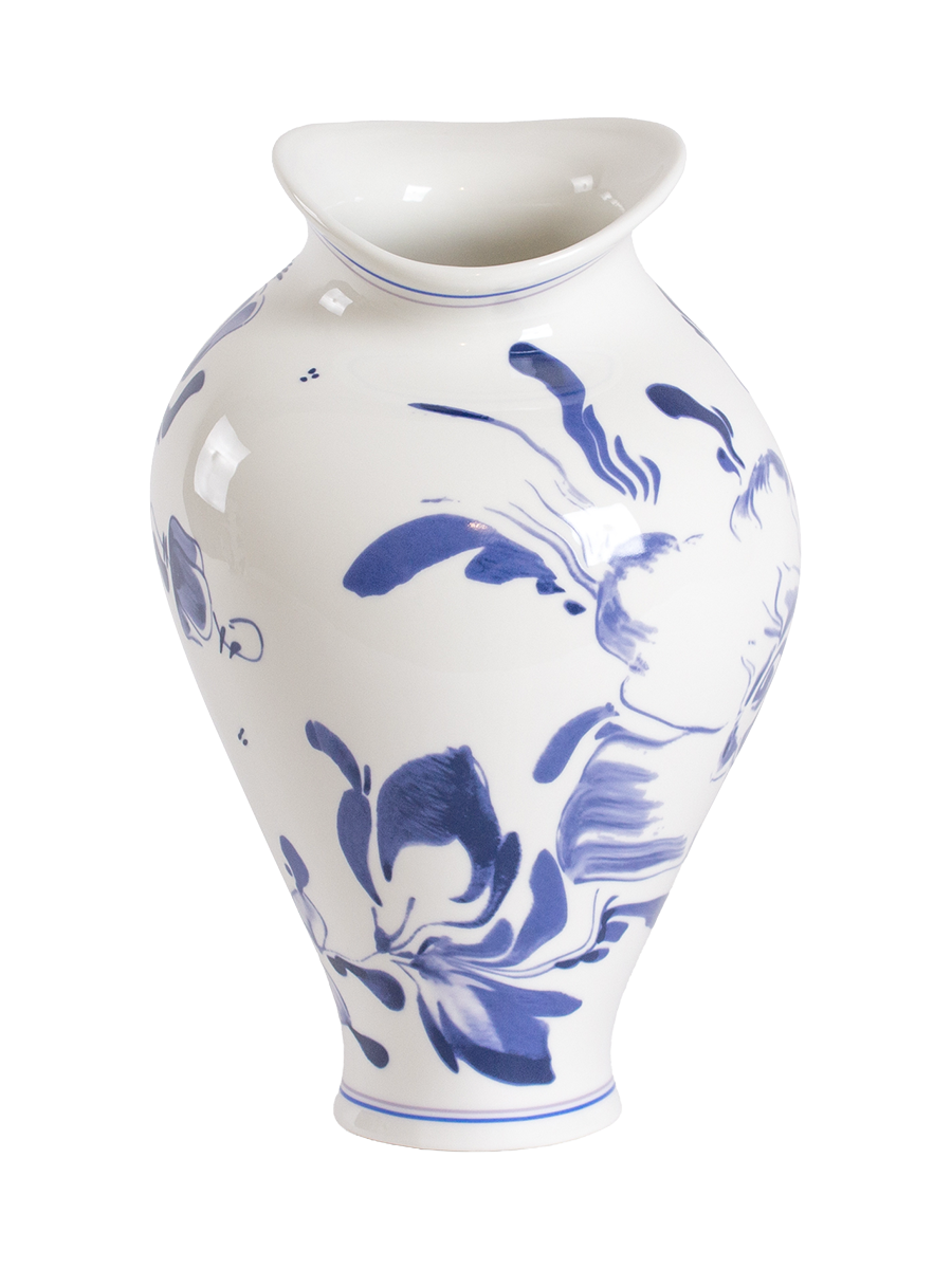 
"Floral Delft" Porcelain Design Vase