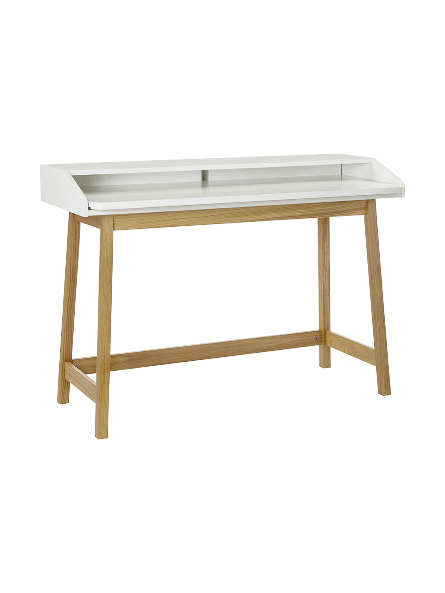
Design Schreibtisch „St. James“ mit ausziehbarer Arbeitsfläche - Natural, Weiss