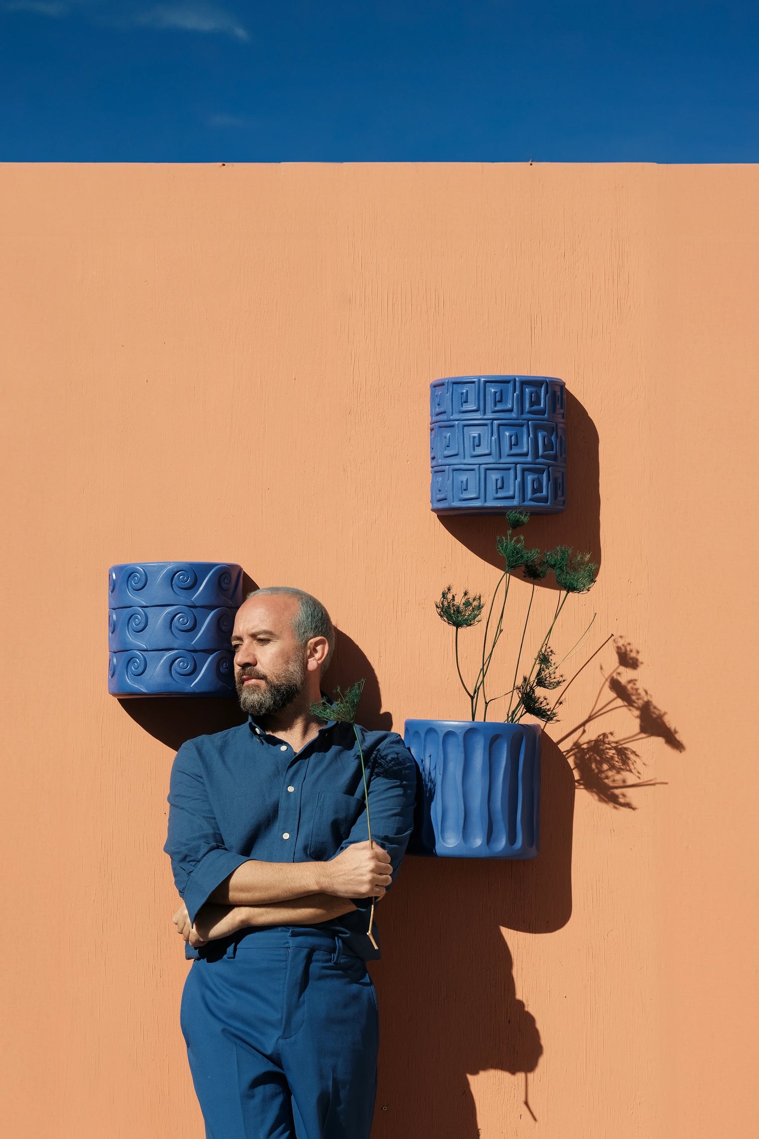 
Indoor & Outdoor Design Wall-Mounted Planter "Magna Graecia Onde" - Blue