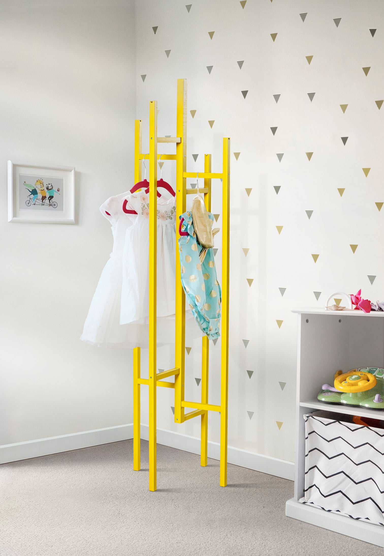 
Porte-manteau design « Eigen » en chêne massif - Jaune