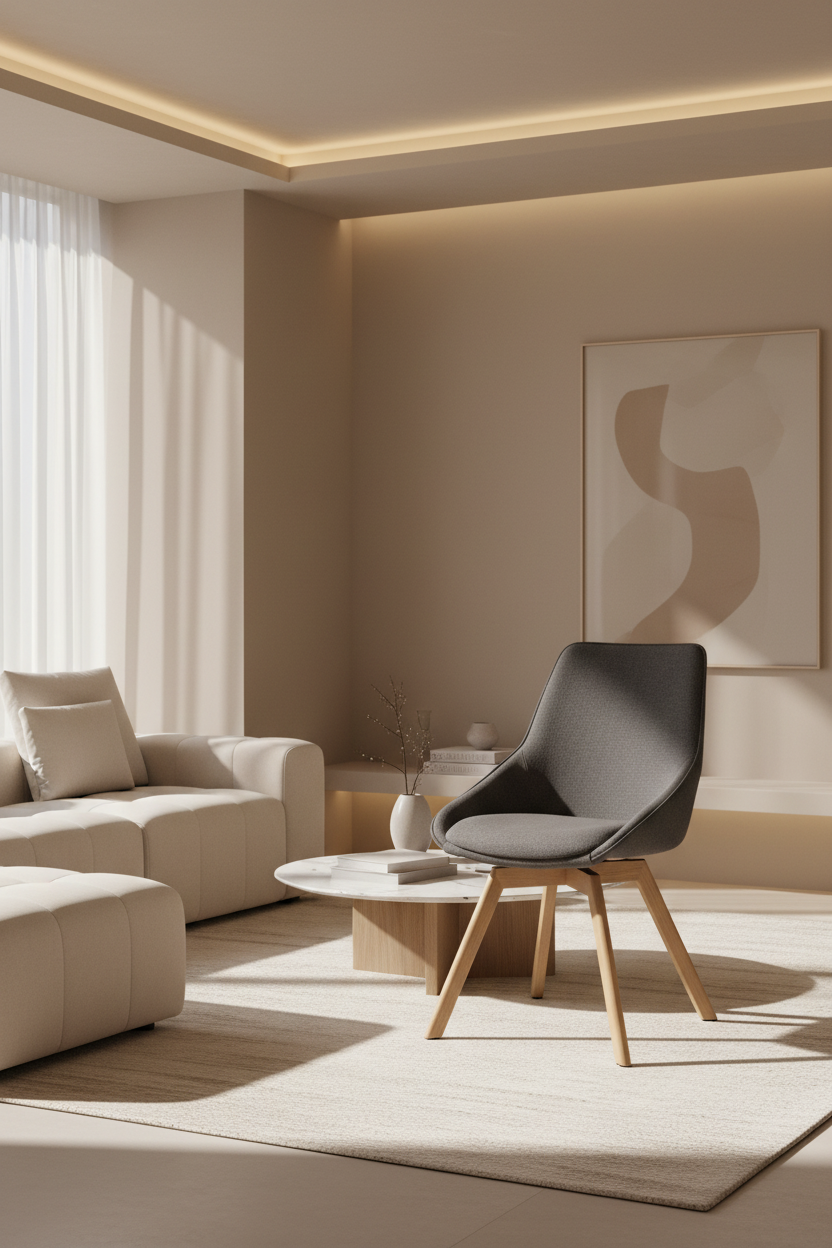 
Chaise design pivotante à 360° « Alison » avec pied en bois massif - Chêne naturel / Gris