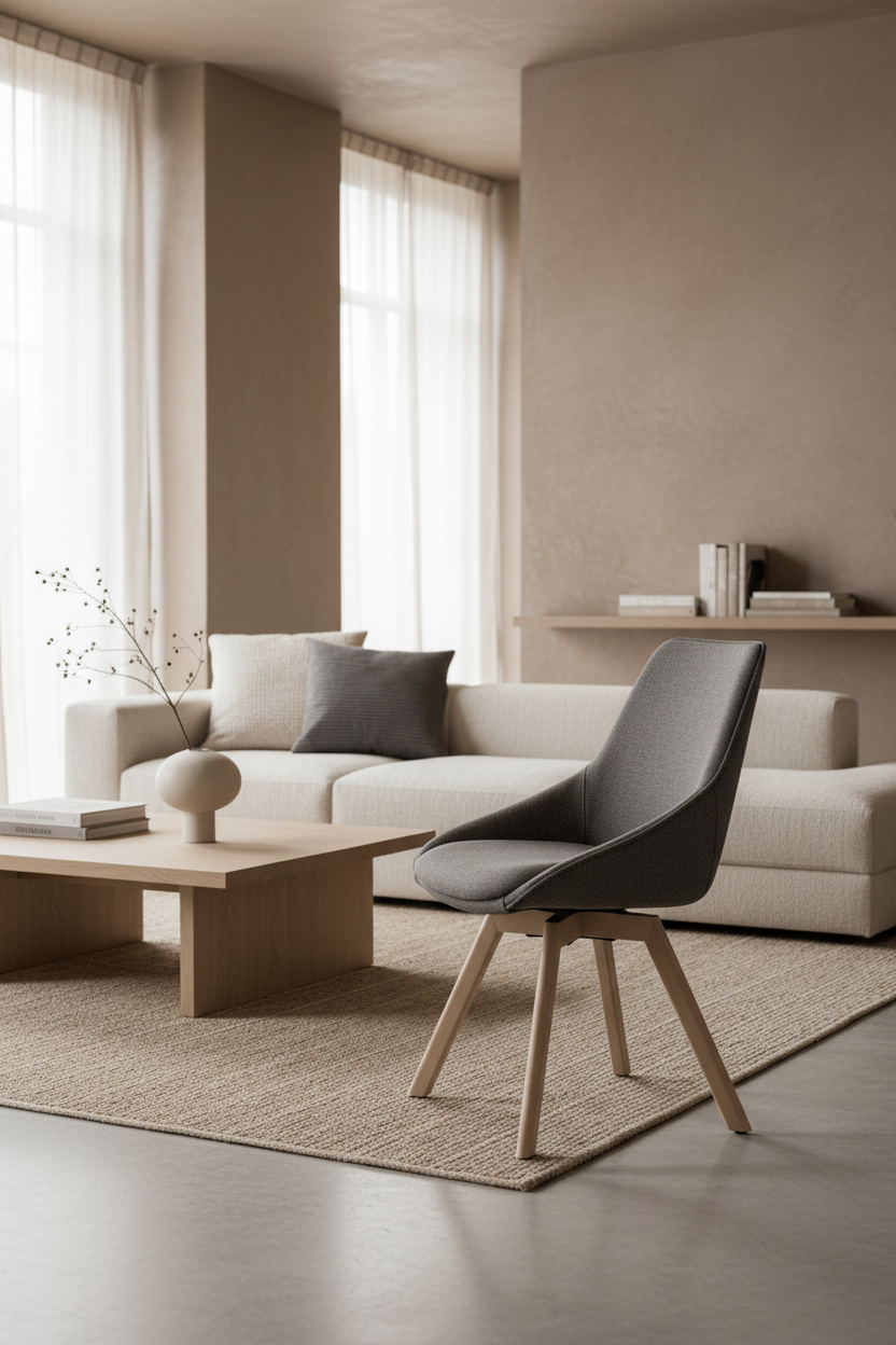 
Chaise design pivotante à 360° « Alison » avec pied en bois massif - Chêne clair / Gris