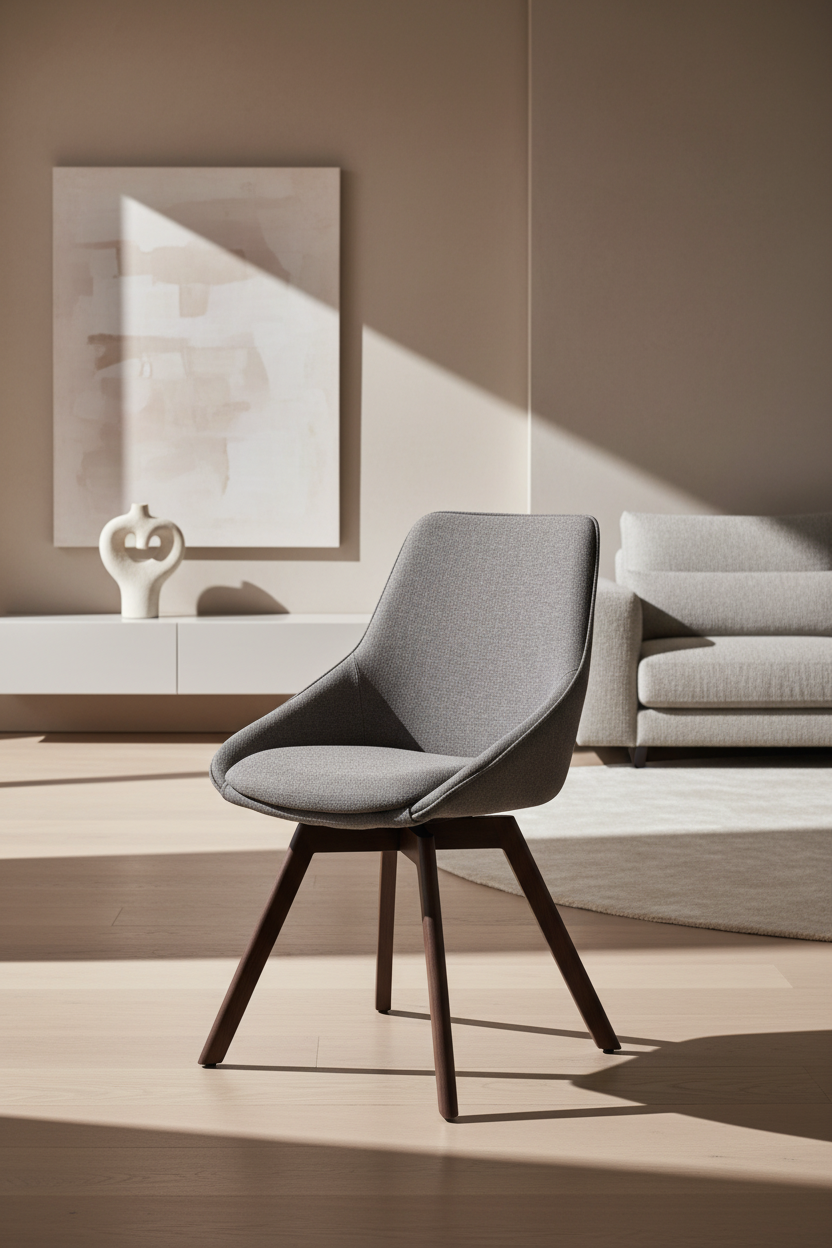 
Chaise design pivotante à 360° « Alison » avec pied en bois massif - Chêne marron foncé / gris