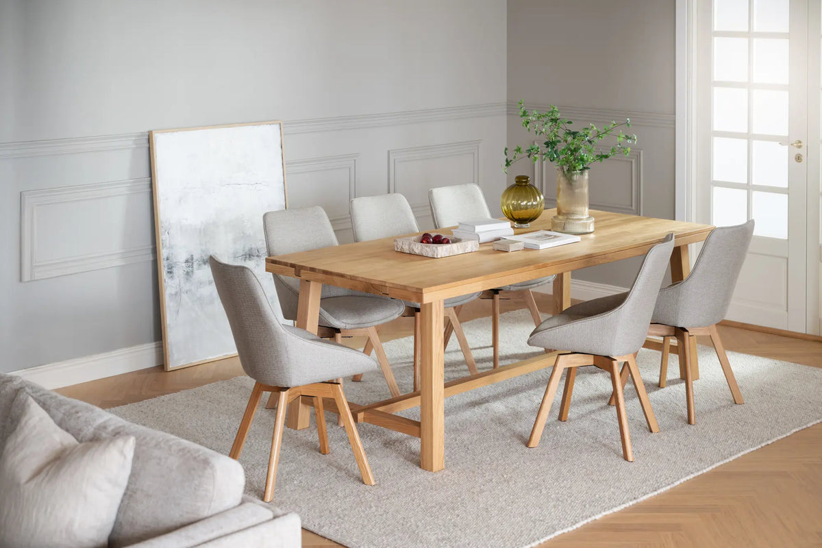 
Chaise design pivotante à 360° « Alison » avec pied en bois massif - Chêne Naturel / Beige