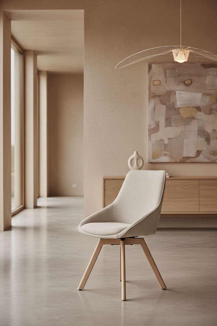 
Chaise design pivotante à 360° « Alison » avec pied en bois massif - Chêne clair / Beige