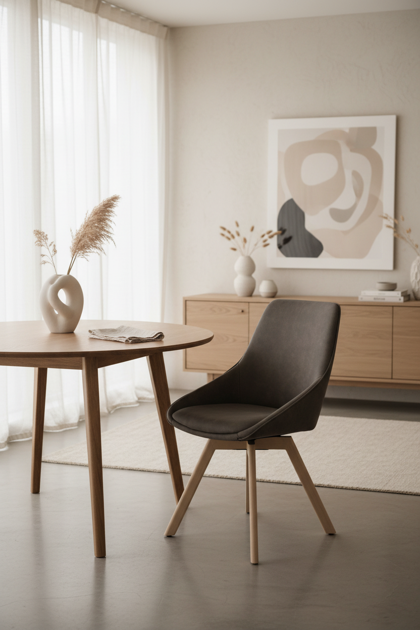 
Chaise design pivotante à 360° « Alison » avec pied en bois massif - Chêne clair / Gris foncé