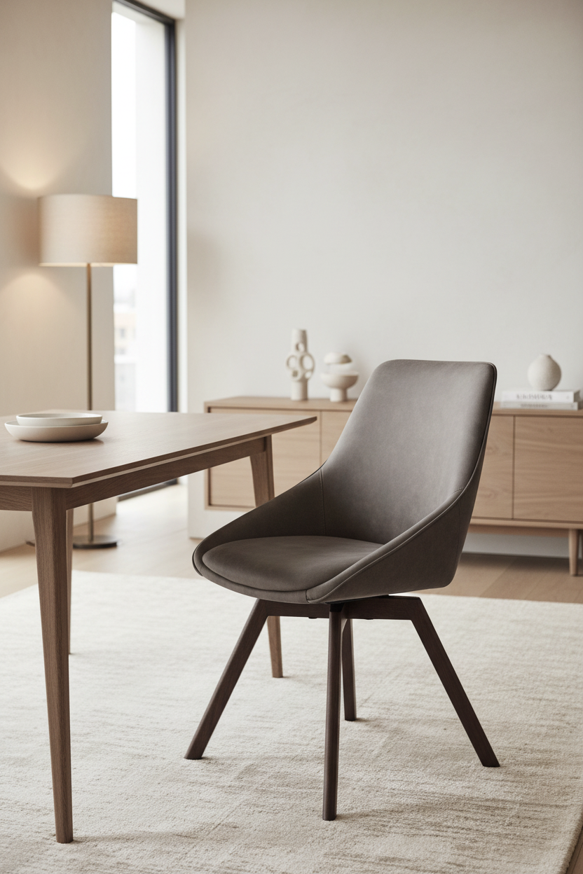 
Chaise design pivotante à 360° « Alison » avec pied en bois massif - Chêne brun foncé / gris foncé