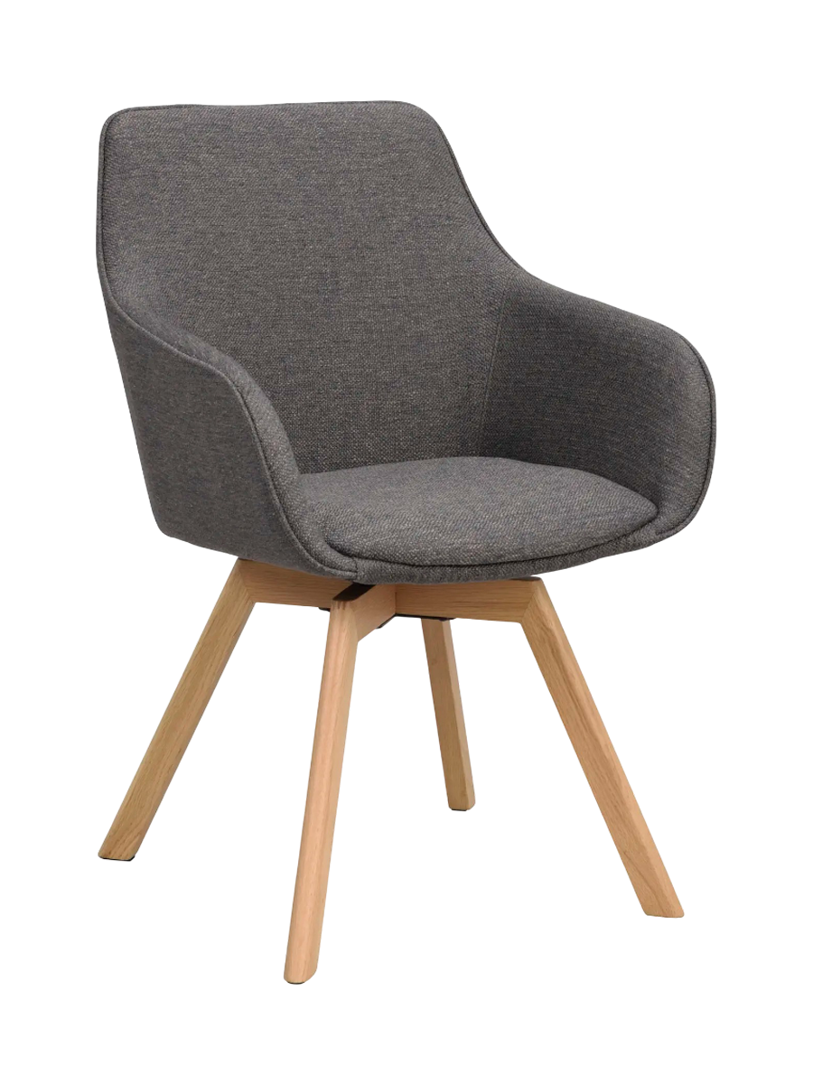 
360° Swivel Designer Armchair "Alison" with Solid Wood Base - Oak Natural / Grey