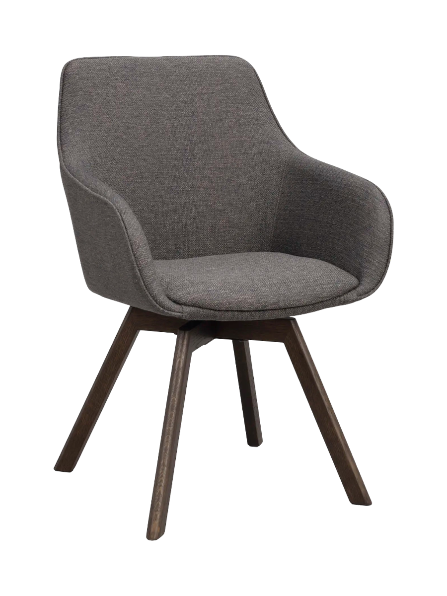 
360° Swivel Designer Armchair "Alison" with Solid Wood Base - Oak Dark Brown / Grey