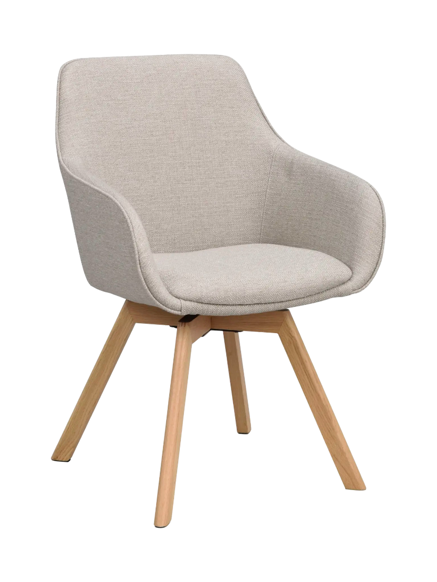 
360° Swivel Designer Armchair "Alison" with Solid Wood Base - Oak Natural / Beige