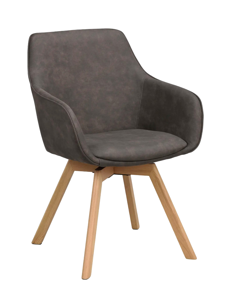 
360° Swivel Designer Armchair "Alison" with Solid Wood Base - Oak Natural / Dark Gray