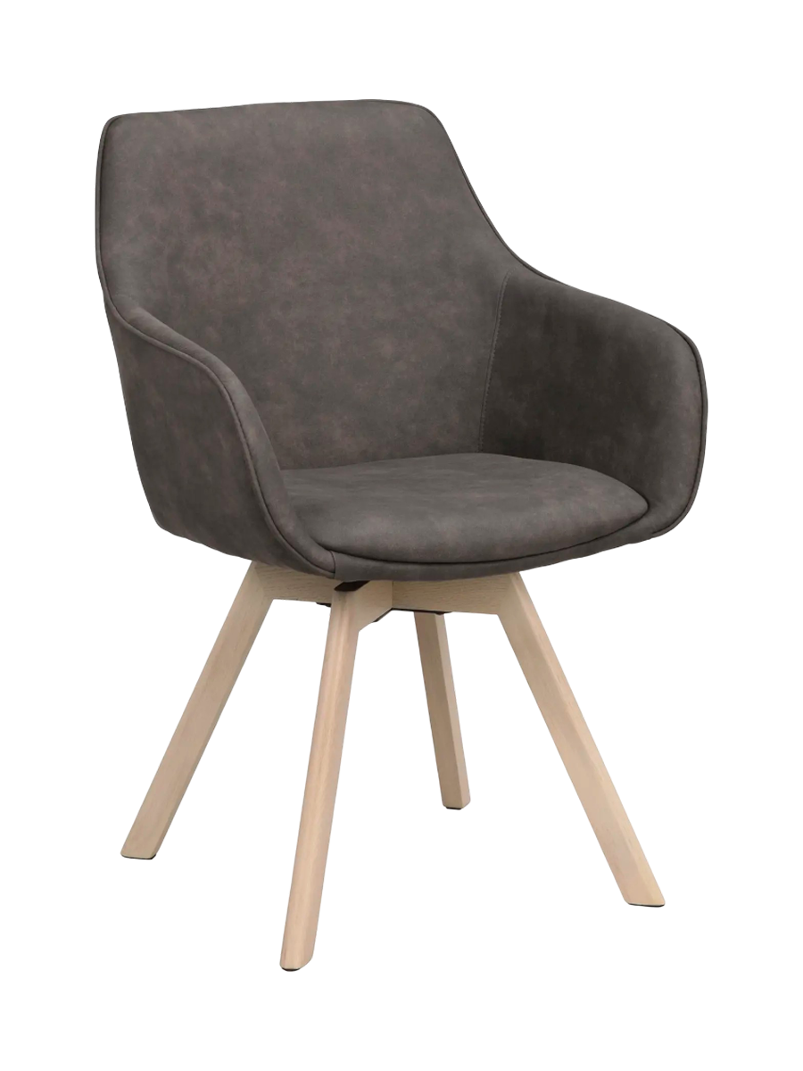 
360° Swivel Designer Armchair "Alison" with Solid Wood Base - Light Oak / Dark Grey
