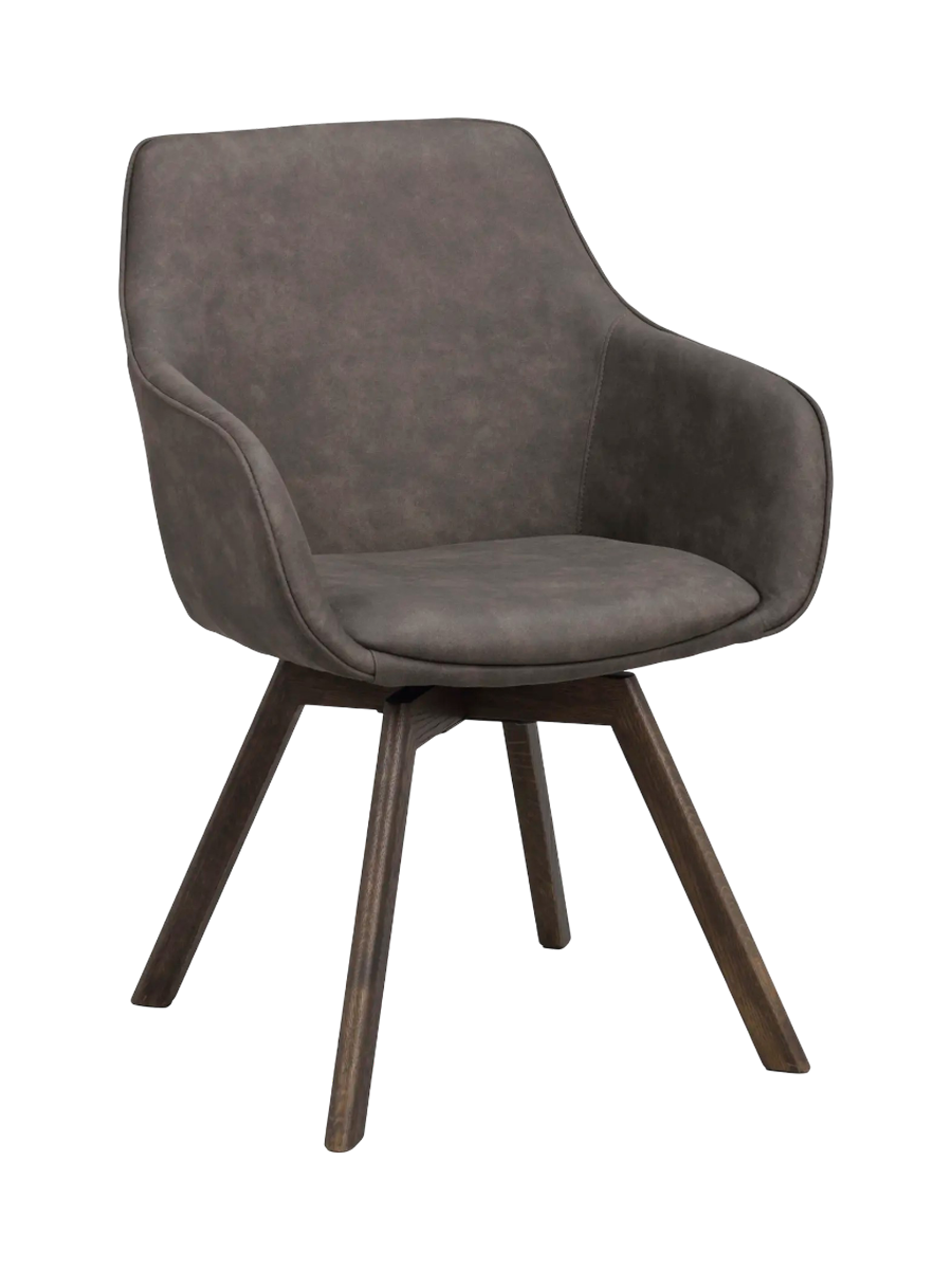 
360° Swivel Designer Armchair "Alison" with Solid Wood Base - Oak Dark Brown / Dark Grey
