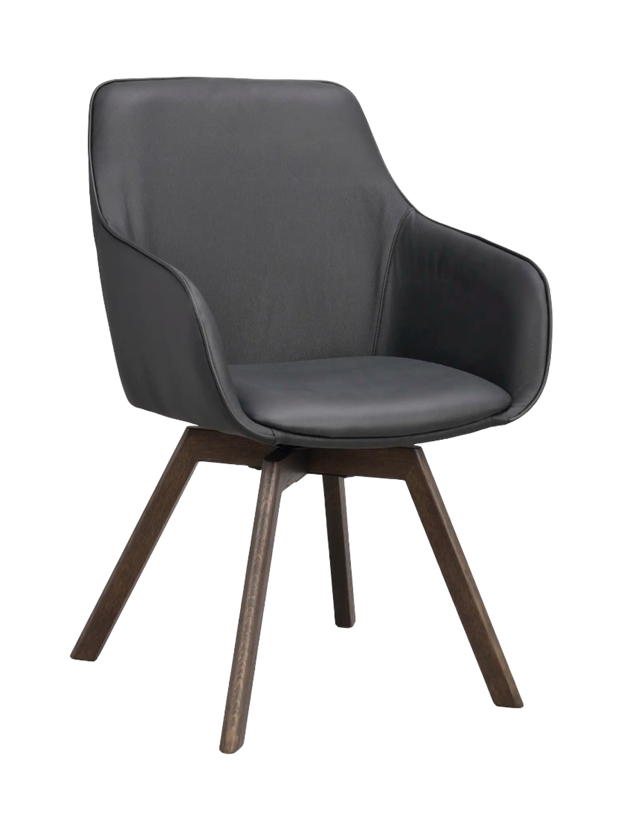 
Sedia con braccioli in vera pelle girevole a 360° «Alison» con base in legno massello - Rovere marrone scuro / Nero