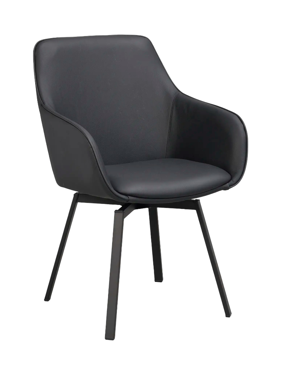 
360° Swivel Genuine Leather Designer Armchair "Alison" - Black