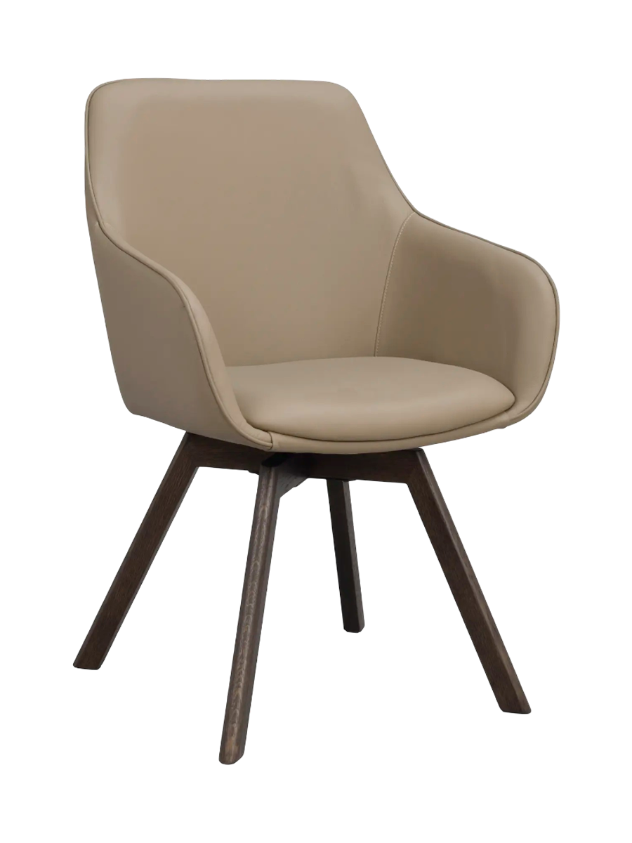 
Sedia con braccioli in vera pelle girevole a 360° «Alison» con base in legno massello - Rovere Marrone scuro / Beige