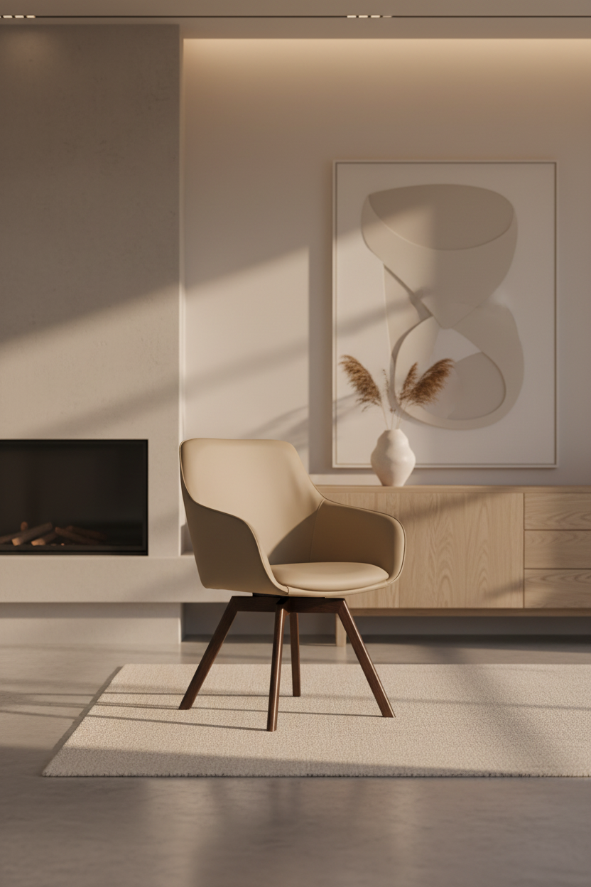 
Sedia con braccioli in vera pelle girevole a 360° «Alison» con base in legno massello - Rovere Marrone scuro / Beige
