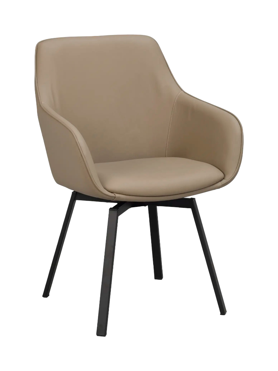 
360° Swivel Genuine Leather Designer Armchair "Alison" - Beige