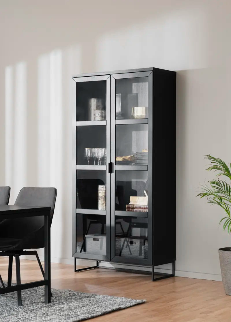 
High-Quality "Everett" Display Cabinet in Solid Oak - Black