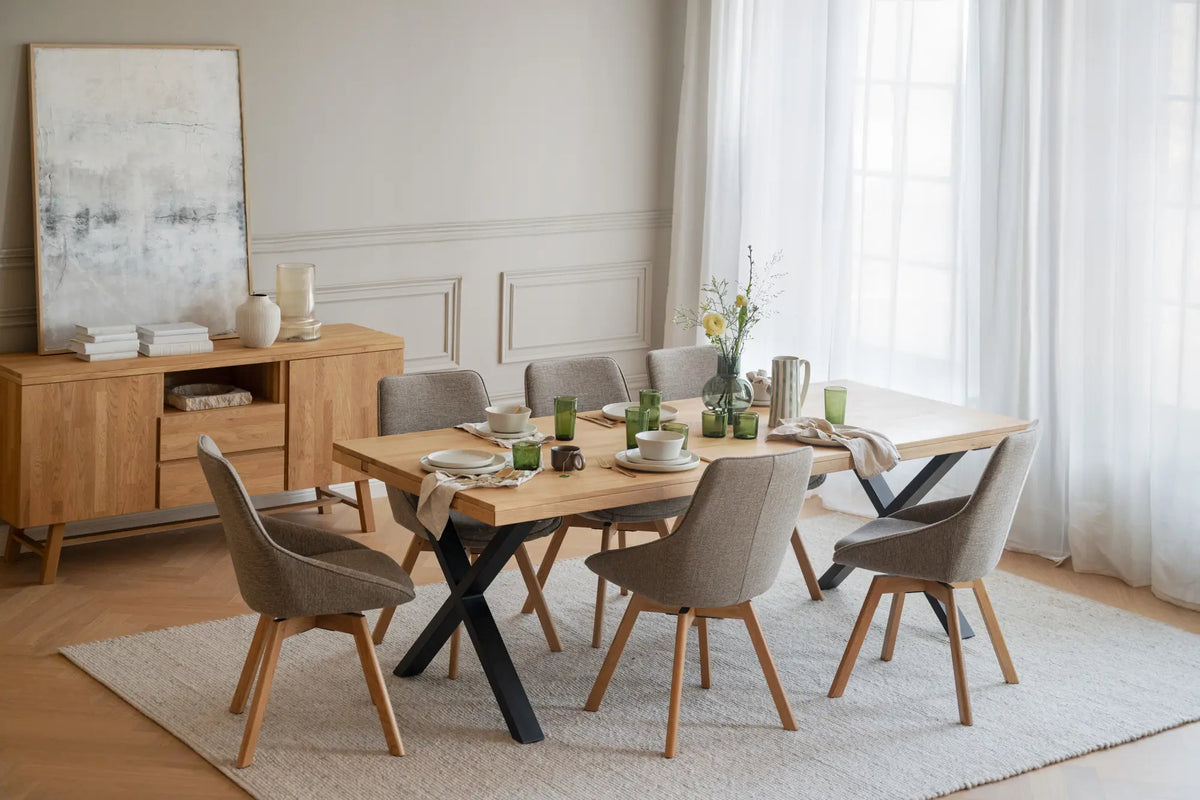 
Table de salle à manger extensible "Brooklyn X" en chêne massif, 220-320 x 95 cm - Naturel - 220 x 95 cm