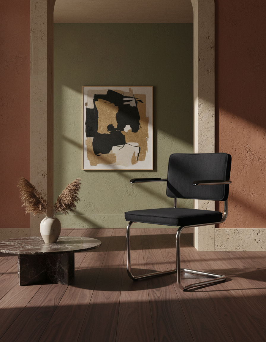 
Chaise design cantilever « Ridge Kink Rib » avec accoudoirs - Noir / Argent