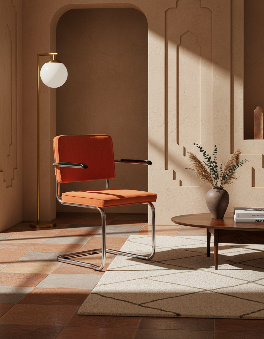 
Chaise design cantilever « Ridge Kink Rib » avec accoudoirs - Orange / Argent