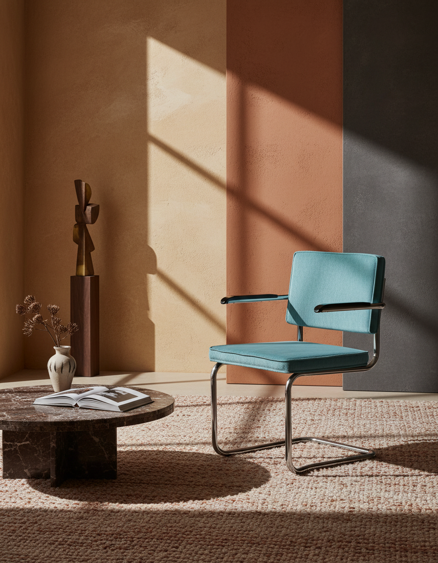 
Chaise design cantilever « Ridge Kink Rib » avec accoudoirs - Bleu clair / Argent