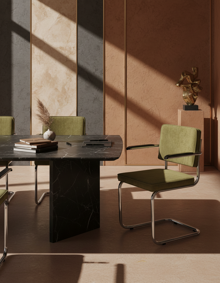 
Chaise design cantilever « Ridge Kink Rib » avec accoudoirs - Vert / Argent