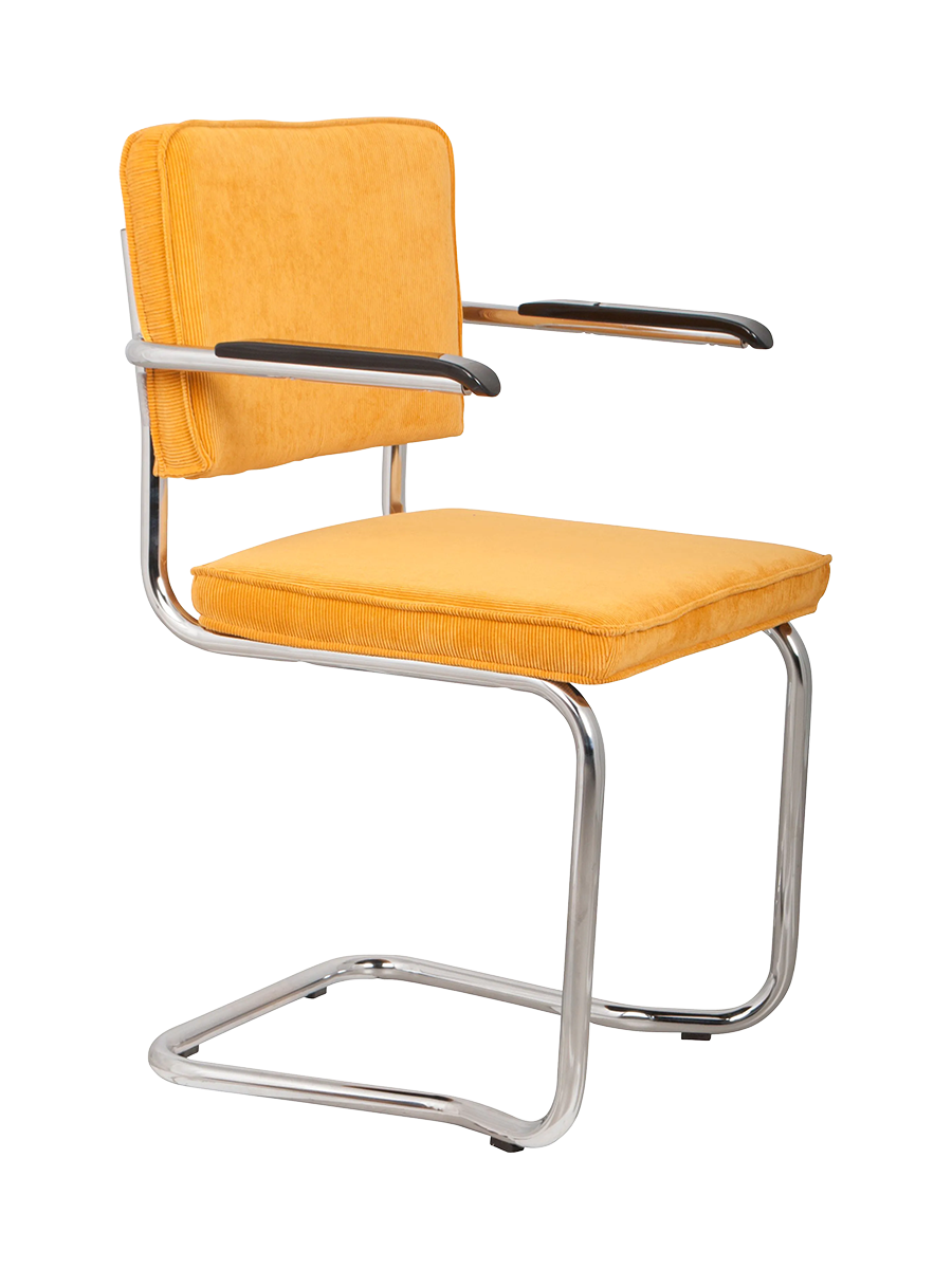 
Chaise design cantilever « Ridge Kink Rib » avec accoudoirs - Jaune / Argent