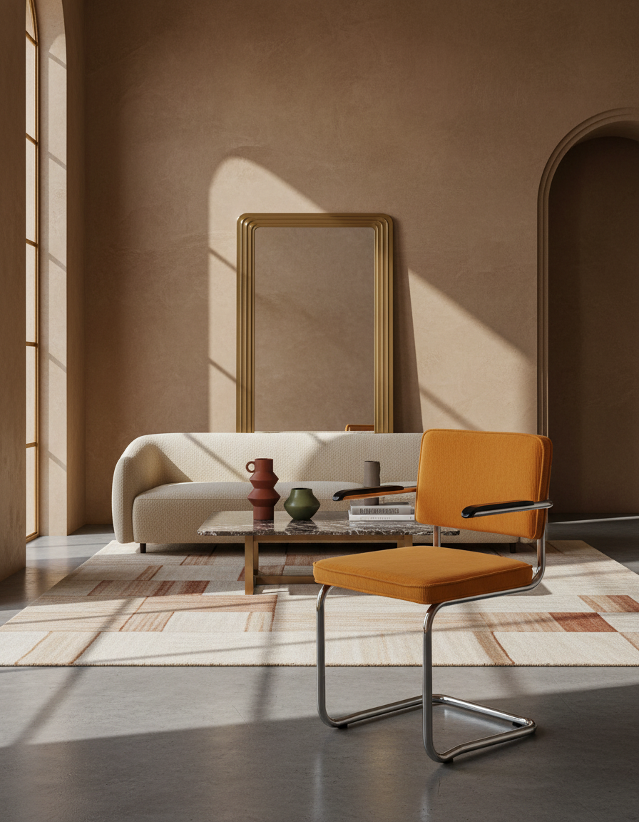 
Chaise design cantilever « Ridge Kink Rib » avec accoudoirs - Jaune / Argent