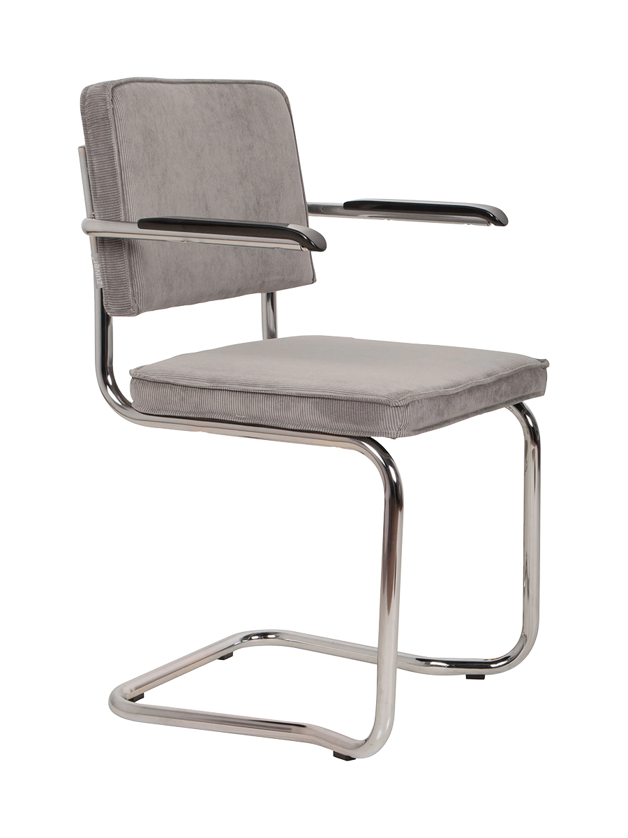 
Chaise design cantilever « Ridge Kink Rib » avec accoudoirs - Gris clair / Argent