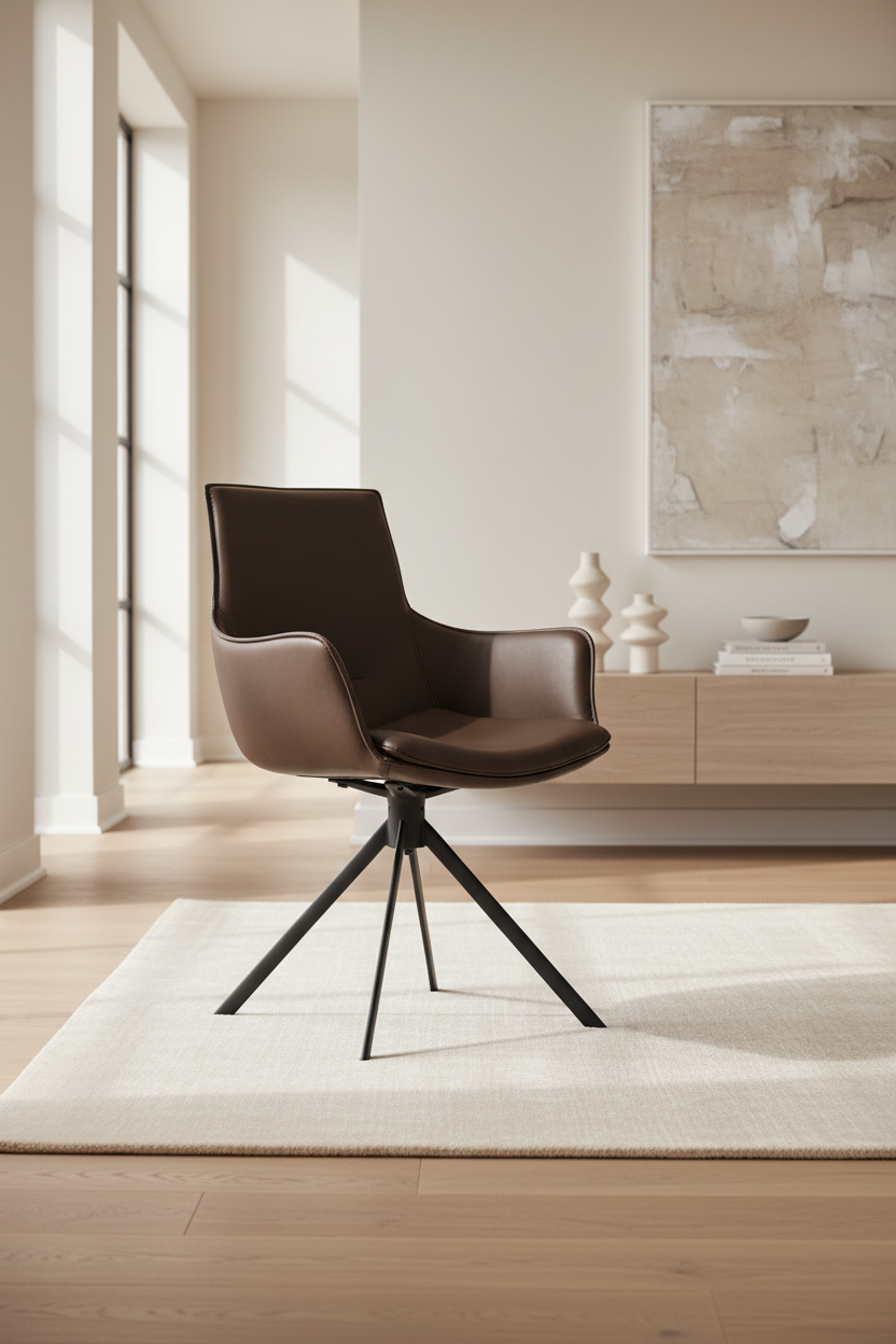 
Fauteuil pivotant design 360° "Lowell" - Cuir véritable marron foncé