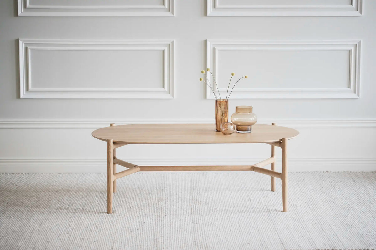 
Ovaler Design Couchtisch „Holton“ 130 x 65 cm - Eiche Natur