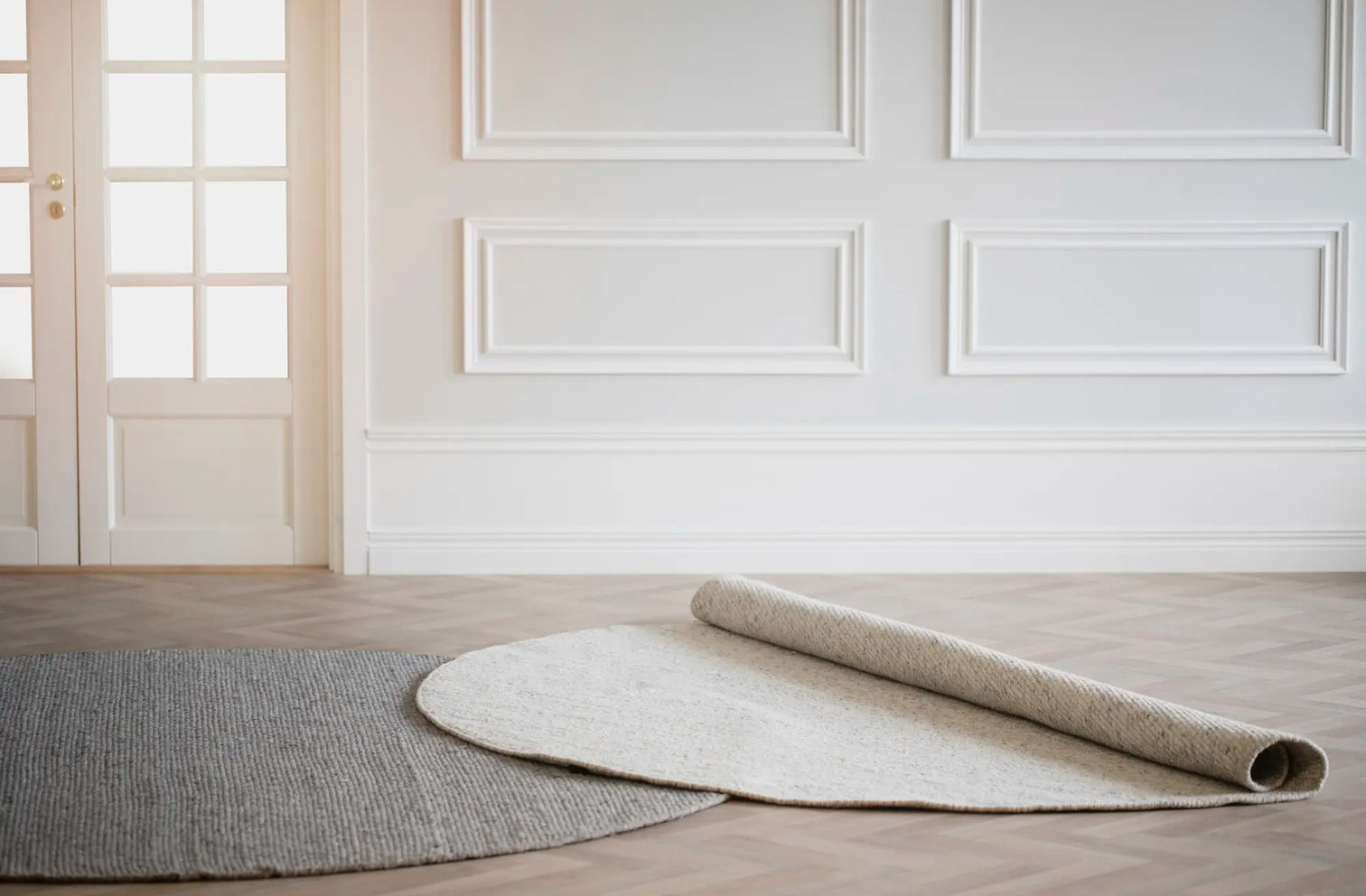 
Tapis en laine de haute qualité noué à la main « Wooland » Ø 250 cm - Gris
