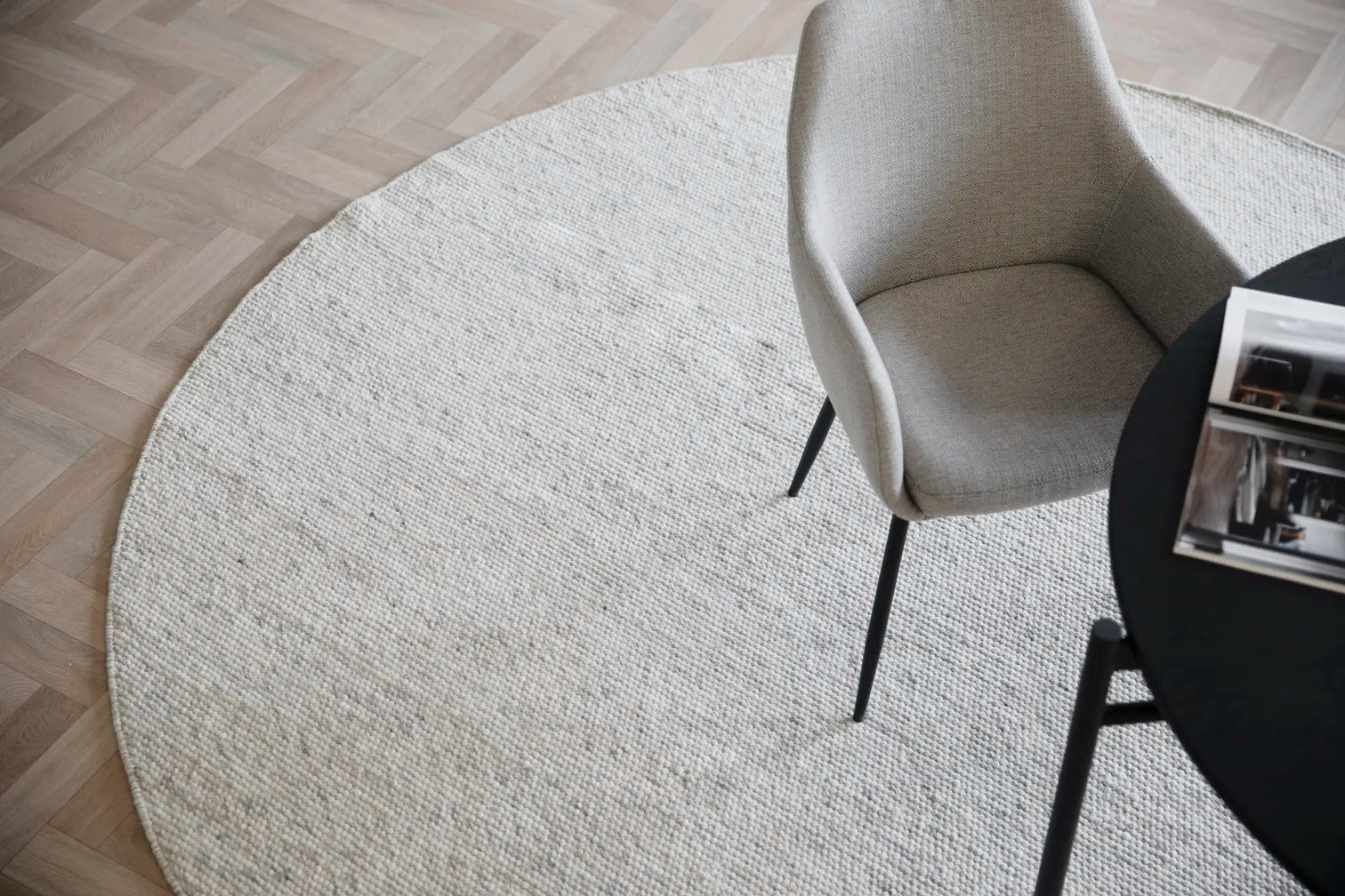 
Tapis en laine de haute qualité noué à la main « Wooland » Ø 250 cm - Naturel