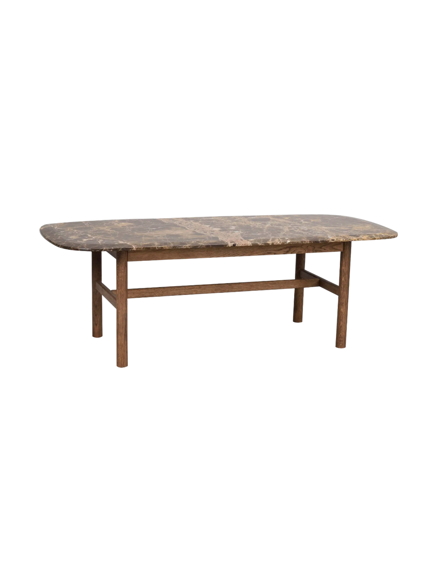 
Hochwertiger Marmor Couchtisch „Hammond“ 135 x 62 cm - Eiche Braun/ Emperador Marmor