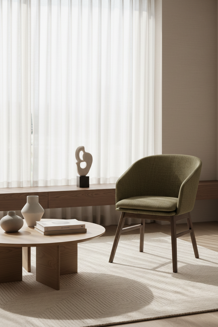 
Sedia con braccioli di design in legno massello «Windham» - Verde / quercia marrone scuro